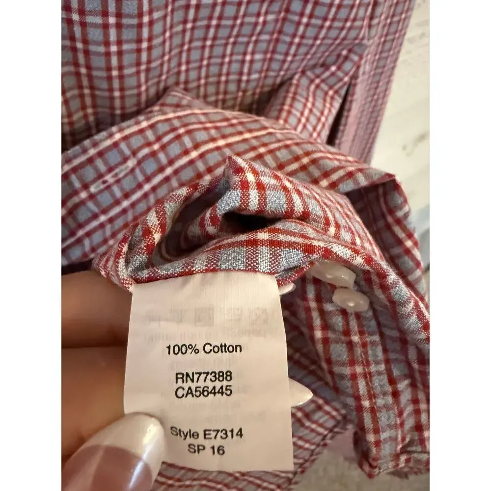 J.Crew Slim Red Plaid Button Down Shirt Size L 100% Cotton